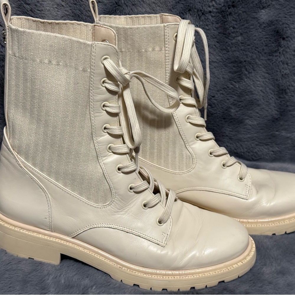 Sam Edelman Women’s Cream Lace-Up Lydell Boots